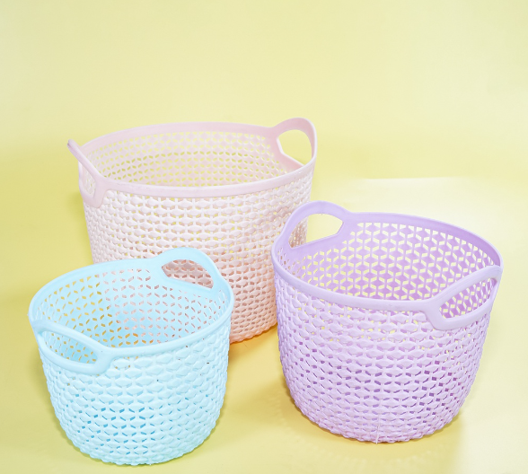 Plastic Round Basket Storage Organizer Bin Multipurpose