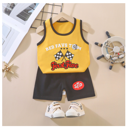 For Baby Boys & Kids Sleeveless Shorts Set Pure Cotton Summer Outfits For Boy S21