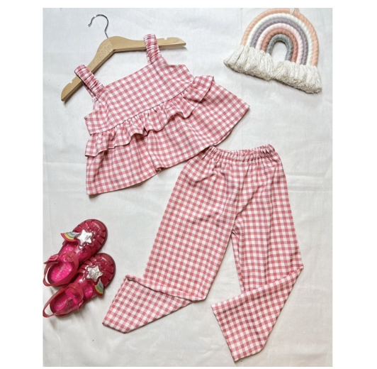 Sophia Gingham Fashion OOTD Terno for Kids-Girls D12