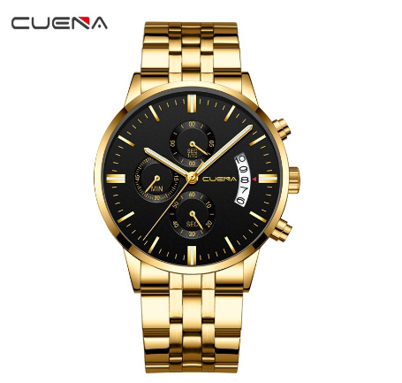 CUENA Men's Watch Original Brand Multifunctional Fashion Casual Automatic Date Dial Waterproof in Full Steel 6801 M9