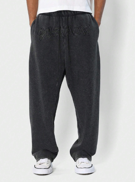 SUMWON Drop Crotch Jogger With Embroidery Print