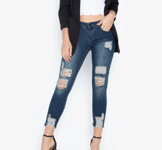 Denim Blue Ripped Jeans Women's Pencil Pants 2023 New Elastic Slim Slim Pencil Long Pants