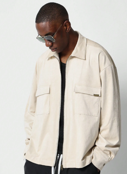 SUMWON Regular Fit Suedette Zip Through Shirt