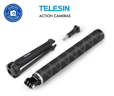TELESIN 90cm Carbon Fiber Monopod w Alloy Tripod for Gopro Hero, DJI Osmo, Insta360, etc GP-MNP-90T