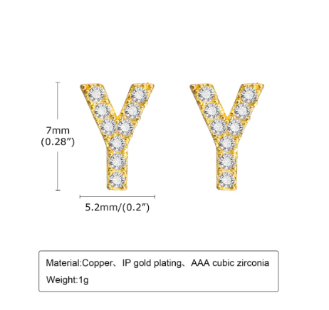 Vnox Gold Zircon Cubic Letter Stud Earrings,Initial Alphabet Small Hypoallergenic Earring One Pair Y