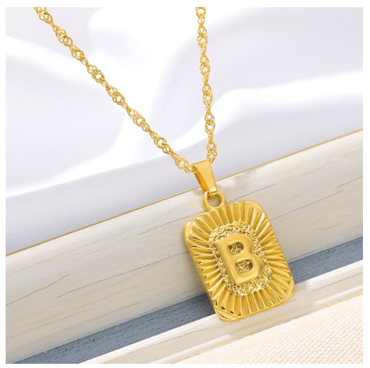 Maxzone Initial A-Z Letter Necklaces Unisex Charm Luster Gold Medal Capital Letter Necklace Pendant For Women Men Jewelry Gift B