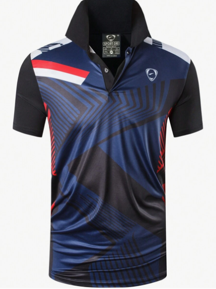 1pc Men's Black Quick Drying Sportswear Polo Shirt, Short Sleeve, Slim Fit, For Tennis, Golf, Bowling, Dry Fit Shirt 267