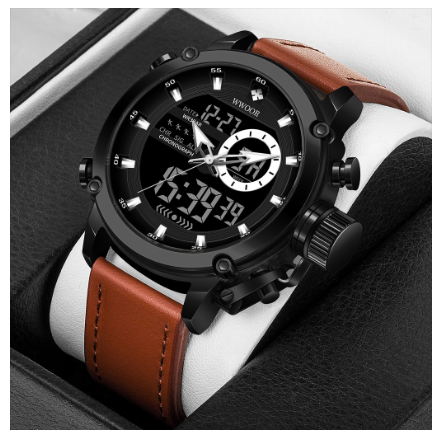 Wwoor Watch Original Waterproof Casual Men Sports Quartz Watch BROWN LEATHER BLACK BLACK