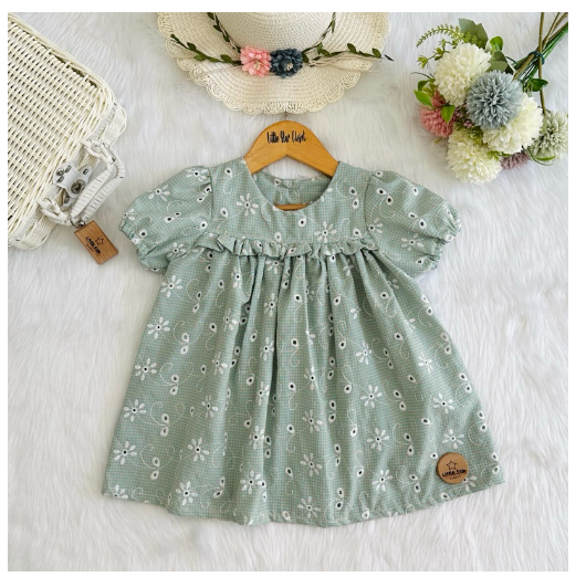Littlestar Baby Kids Puff Sleeves Eyelet Mini Dress S8