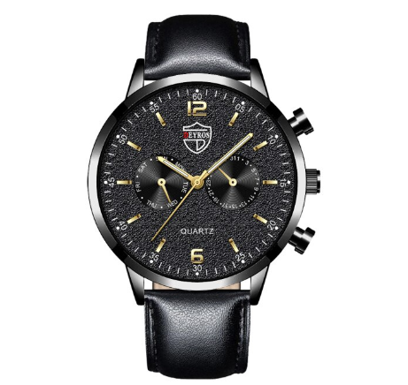 Quartz Stainless Steel Black Dial Men Fashion Wristwatch Men Relo Watch LEATHER BLACK GOLD