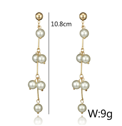 Women Alloy Pearl Stud Earrings Long Drop Dangle Earrings