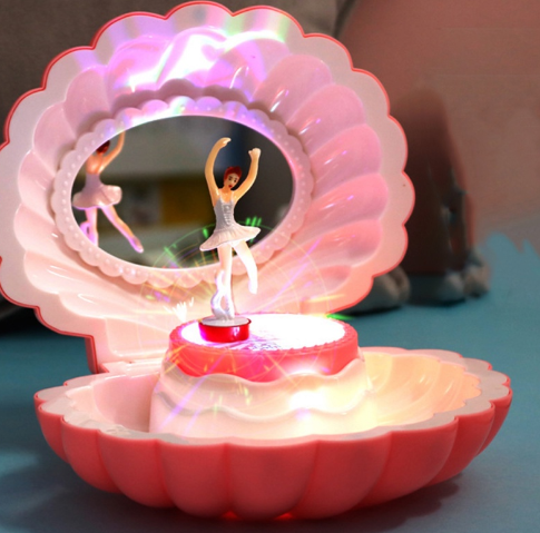 Shell Music Box Dancing Girl With Light Beautiful Mirror Jewelry Box Rotating Ballerina Music Box Birthday Gift Musical Toys