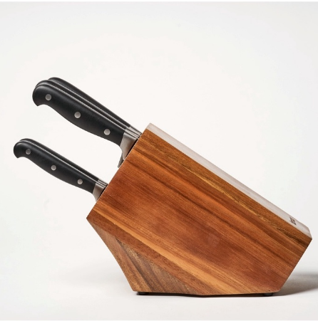 Famco Kitchen Knife Set, German Stainless Steel, Acacia Wood Block, Chef, Carving, Bread, Utility