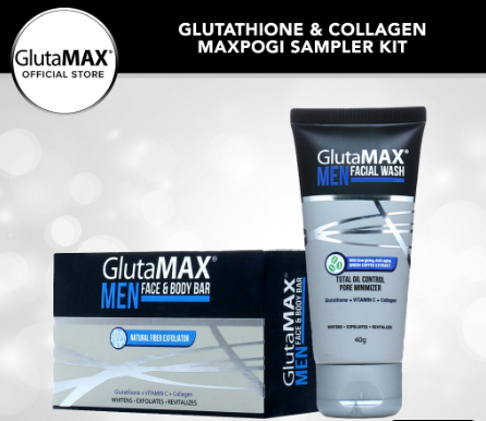 GlutaMAX Men Body Bar & Facial Wash Skin Care Sampler with Glutathione & Collagen