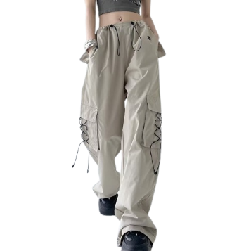 Lovito Women Lace Up Pocket Drawstring Pants LNA21120 (Khaki)