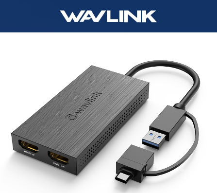 WAVLINK USB to HDMI Adapter Max 4K@60Hz 1 in 2 Out HDMI Splitter USB A USB C Display Extender HDMI HUB For Macbook Air M1 M2