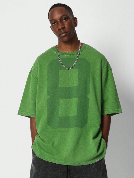 SUMWON Heavyweight Oversized Washed Tee With Number Graphic Print College Ready