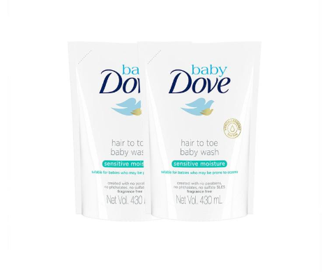 Baby Dove Hair to Toe Wash Sensitive Moisture 430ml Refill for Sensitive Skin (Bundle of 2)