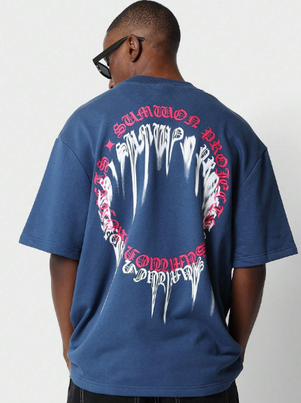 SUMWON Heavyweight Oversized Fit Mock Neck Tee With Melting Back Print