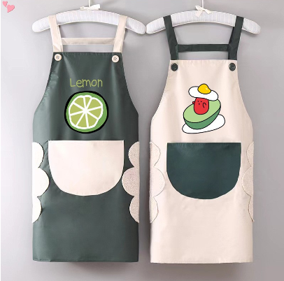 Apron Waterproof And Oil Proof Kitchen Household Sling Waterproof Lemon Peel Green