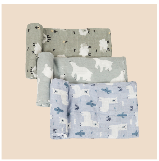 HappyFlute 120x110CM 3PCS Muslin Blanket Bamboo Cotton Baby Swaddle Soft Newborn Blanket Bath Towel Infant Wrap SET9