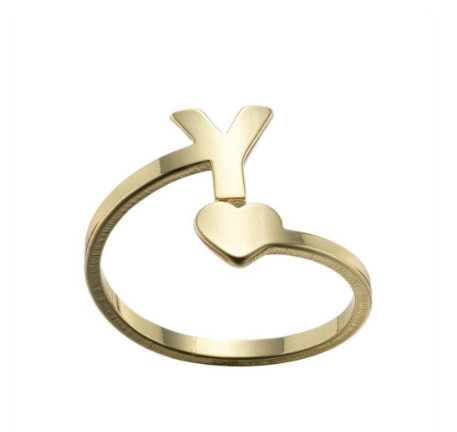 Fashion Heart 26 Letters Rings For Women Gold Color A-Z Initials Opening Ring Alphabet Finger Accessories Party Jewelry Gifts Y