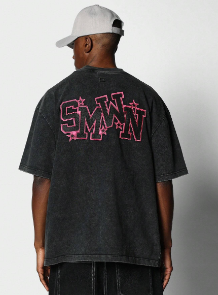 SUMWON Washed Tee With Embroidery Front & Back Print