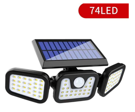 74 LED Solar Lamp Three Head Lights With Motion Detector Outdoor Wall Spotlight