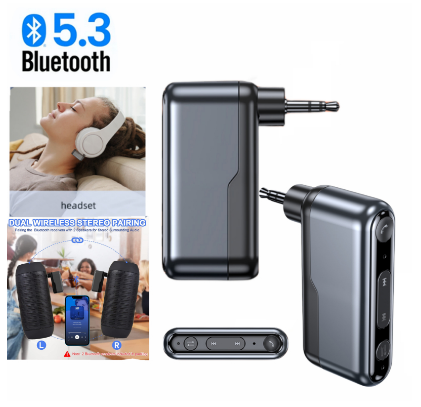 Bluetooth 5.3 Car Adapter Wireless Audio Receiver for Music/Hands-Free Calls 3.5mm AUX Adapter for Car/Home Stereo/Headphones