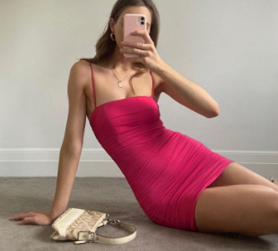 Women Sexy Party Pleated Spaghetti Dress Backless Mini Bodycon Sling Dress