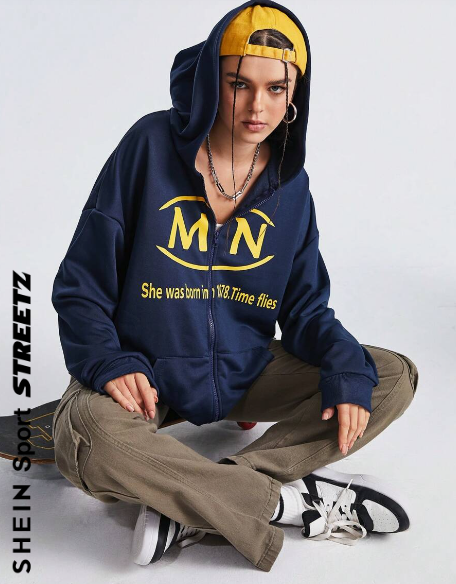 SHEIN Sport Streetz Women's Zipper Front Hooded Sports Jacket With Letter Printing