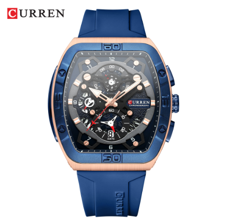 CURREN Original Men's Watches Top Brand Chronograph Luminous Pointer Dial Silicone Strap Fashion Casual Business Sports Quartz Watch