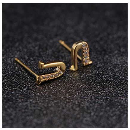 Ins Gold Plated Diamond Earrings Korean letter inlaid Zircon Earrings Fashion Earrings U