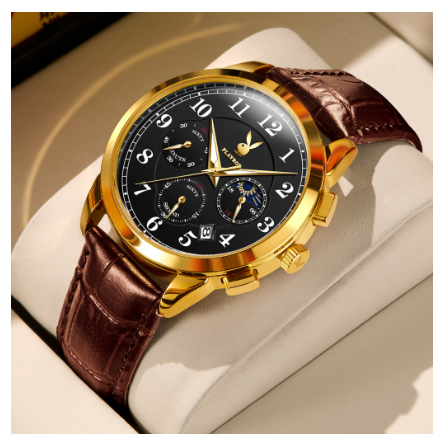 Playboy Watch For Men Waterproof Luminous with Calendar Chronograph Comfortable Leather Strap Simple Fashion Men's Watch BLACK DIAL BROWN STRAP