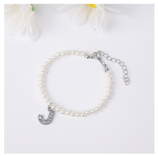 26 Letters Alphabet Initials Pearl Beaded Bracelet Bangle Women Jewelry Gift New
