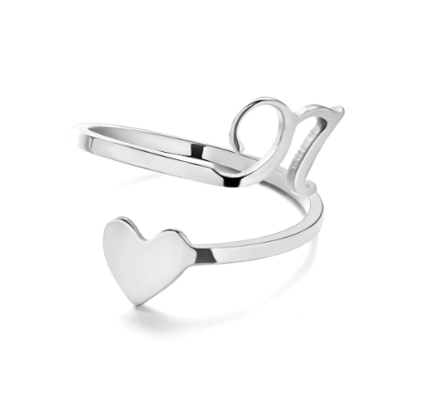 Silver Stainless Steel A-Z Rings Initial Letters Heart Rings Women Fashion Non Fading Jewelry Adjustable N
