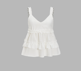 Lovito Women Lettuce Trim Ruffle Hem Tank Top L58Ad008 Off White