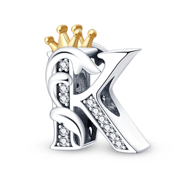 2023 New Pandora Charm 925 Sterling Silver 26 A-Z Letters With Beards Crown Letter Pendant Suitable K