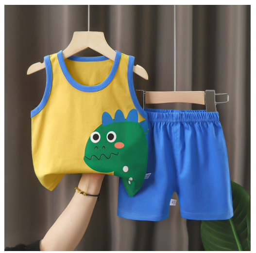 For Baby Boys & Kids Sleeveless Shorts Set Pure Cotton Summer Outfits For Boy S12