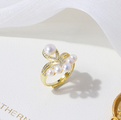 Vintage ring crown geometric freshwater pearl ring