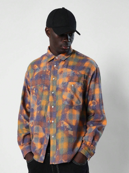 SUMWON Tie Dye Checkboard Western Shirt