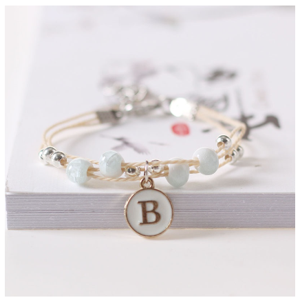 Fashion Ceramics Beads Letters A-Z Bracelet Elastic Chain Bangle Women Men Couple Jewelry Gifts B