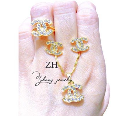 Zihang Jewelry 24K Gold Plated 3in1 With Adjustable Ring Jewelry Set