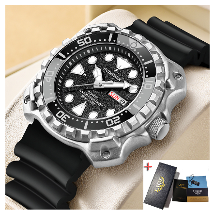 LIGE Original Men Stainless Anti-Rust Waterproof Luminous Business Watch  SILVER BACK