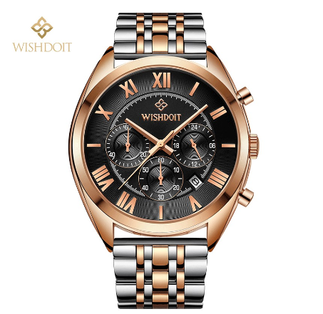 WISHDOIT Watch For Men Original Waterproof Stainless Business Quartz Fashion Luminous Wristwatch BLACK