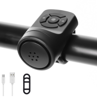 Bicycle Electric Horn Black ABS USB Rechargeable Bicycle Cycling Bell Speaker Ring Bike Accessories Loud Handlebar Alarm