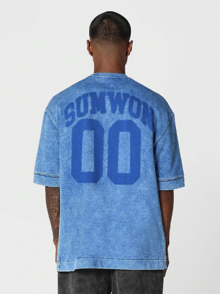 SUMWON Oversized Fit Washed Tee With Number Graphic Print College Ready
