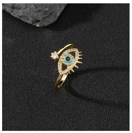 Copper Zircon Enamel Drop Oil Ring Female Evil Eye Vintage Accessories Jewelry O