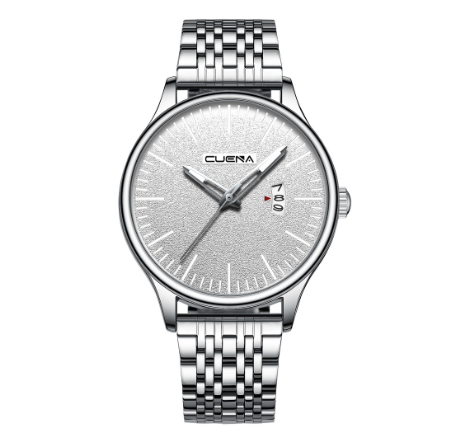CUENA Men's Watch Fashion Top Luxury Original Stainless Steel Quartz Waterproof 6026 SILVER WHITE