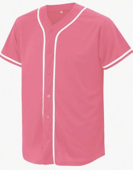 Men\ Pink Embroidered Sports Baseball Jacket With Front Button